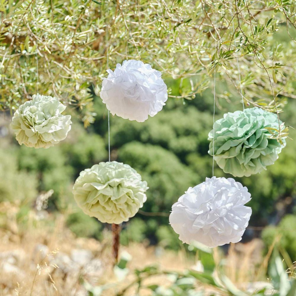 Hanging Decorations |   Sage And White Pom Pom Hanging Decorations Hanging Decorations Hanging Decorations