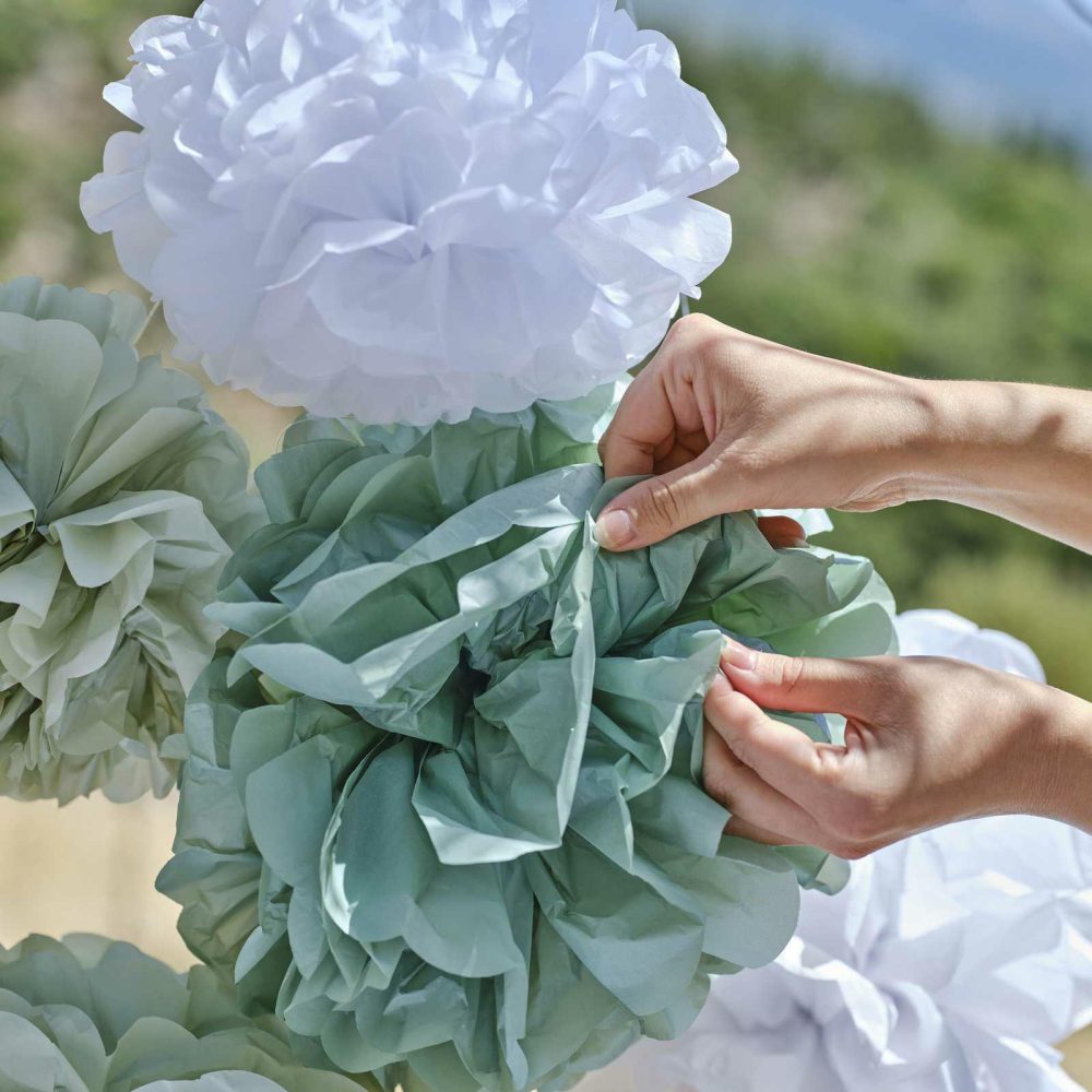 Hanging Decorations |   Sage And White Pom Pom Hanging Decorations Hanging Decorations Hanging Decorations