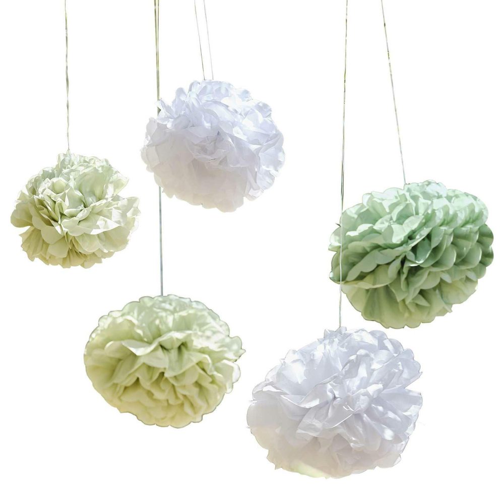 Hanging Decorations |   Sage And White Pom Pom Hanging Decorations Hanging Decorations Hanging Decorations