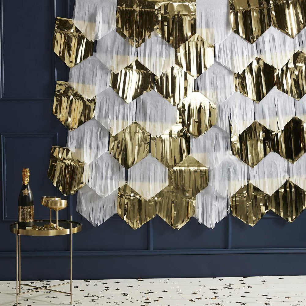 Hanging Decorations |   White And Gold Fringe Backdrop Background Decoration Hanging Decorations Backdrops