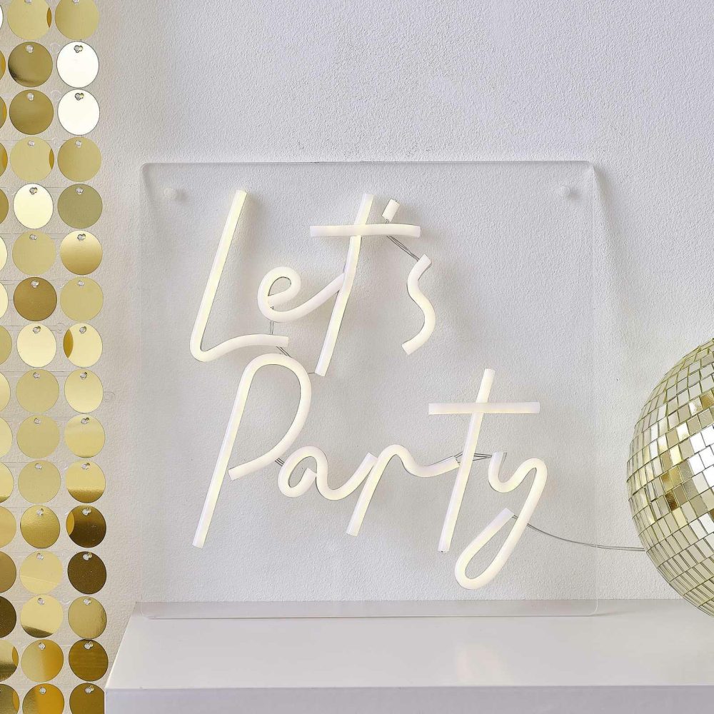 Hanging Decorations |   White Let’s Party Neon Light Hanging Decorations Hanging Decorations