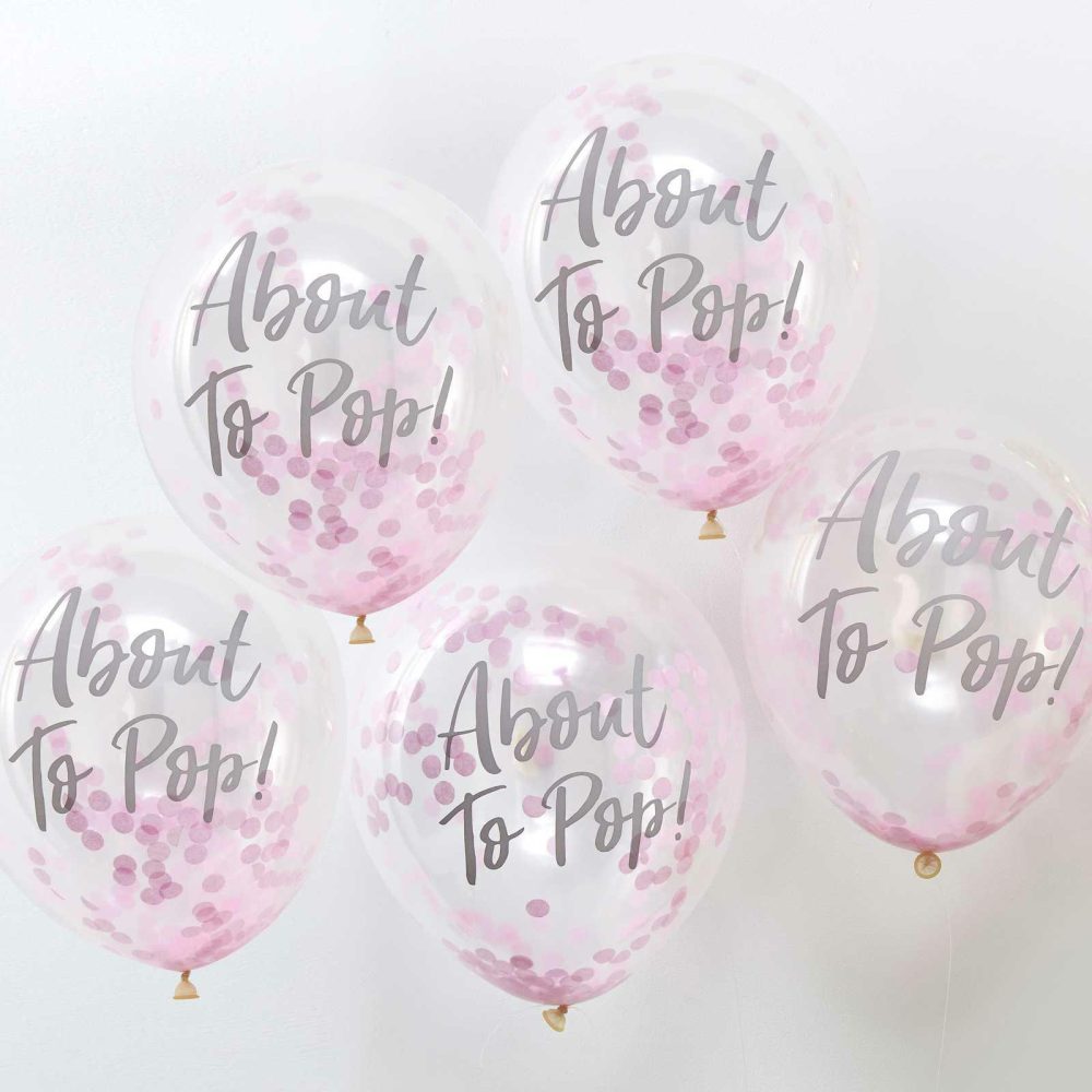 Helium Balloons |   About To Pop! Pink Baby Shower Confetti Balloons Balloons Confetti Balloons