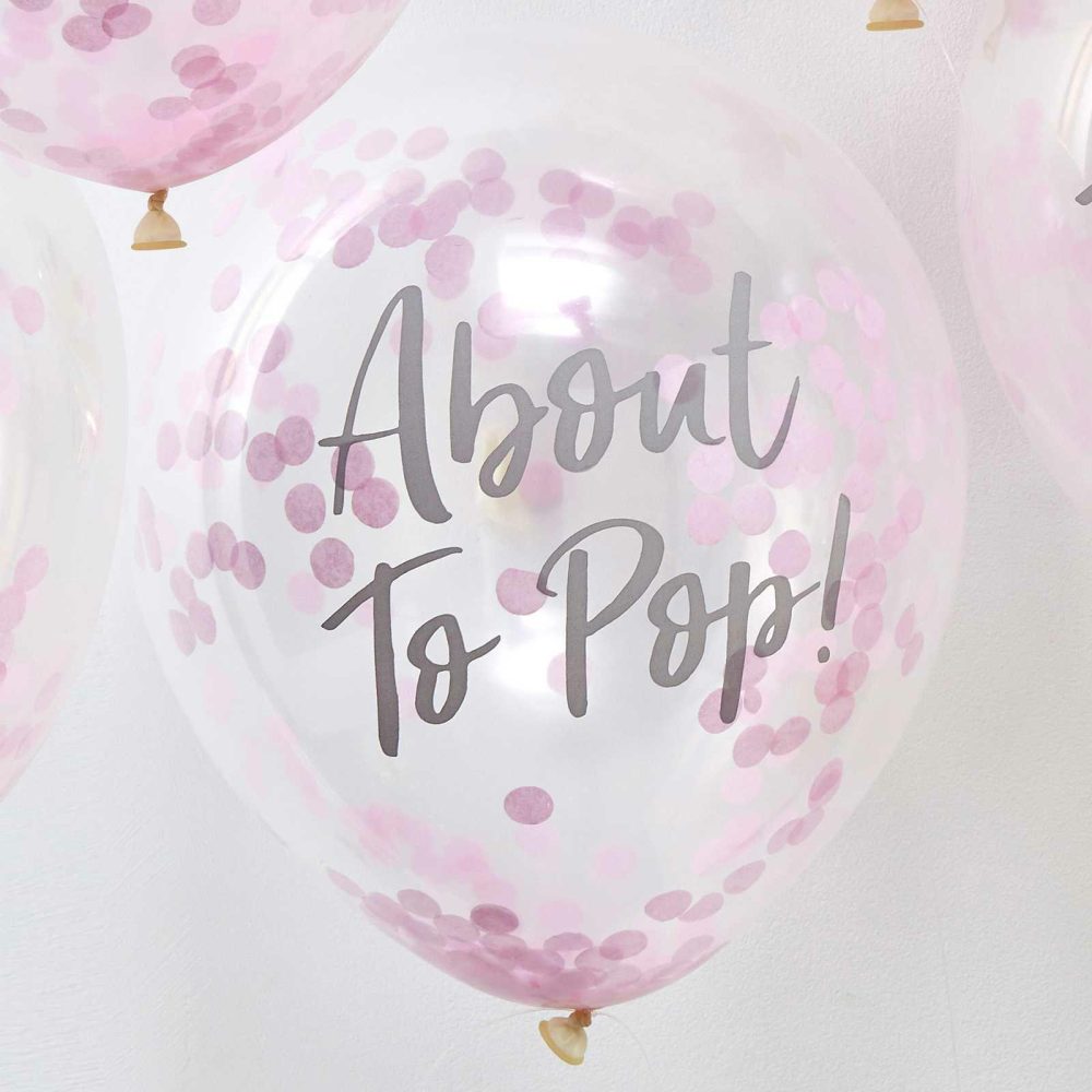 Helium Balloons |   About To Pop! Pink Baby Shower Confetti Balloons Balloons Confetti Balloons