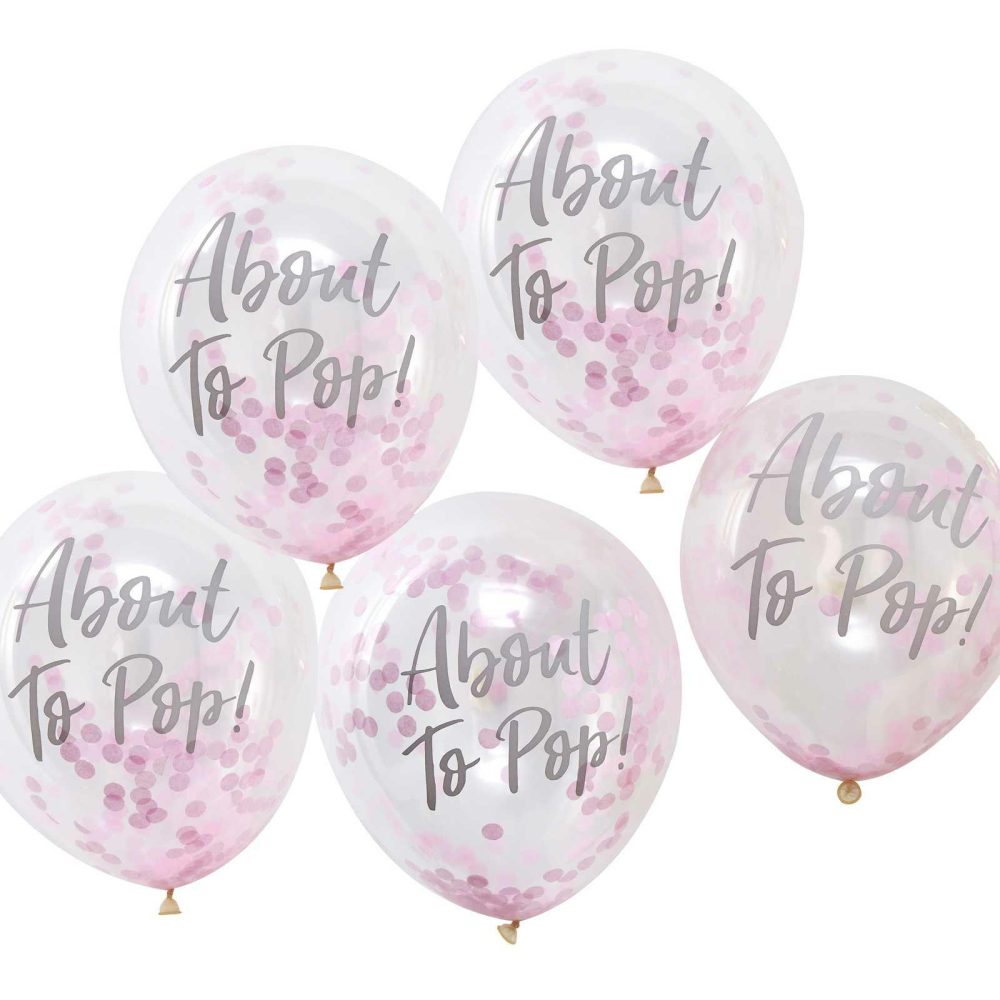 Helium Balloons |   About To Pop! Pink Baby Shower Confetti Balloons Balloons Confetti Balloons