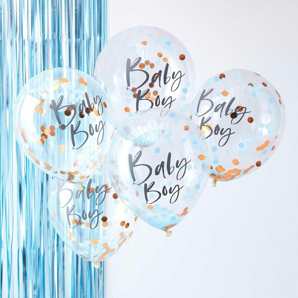 Helium Balloons |   Blue Baby Boy Baby Shower Confetti Balloons Balloons Confetti Balloons