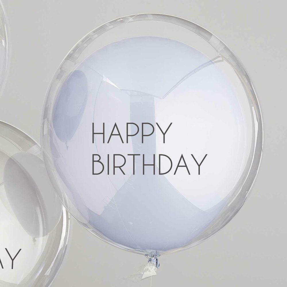 Helium Balloons |   Blue & Grey Double Layered Happy Birthday Balloon Bundle Balloons Helium Balloons