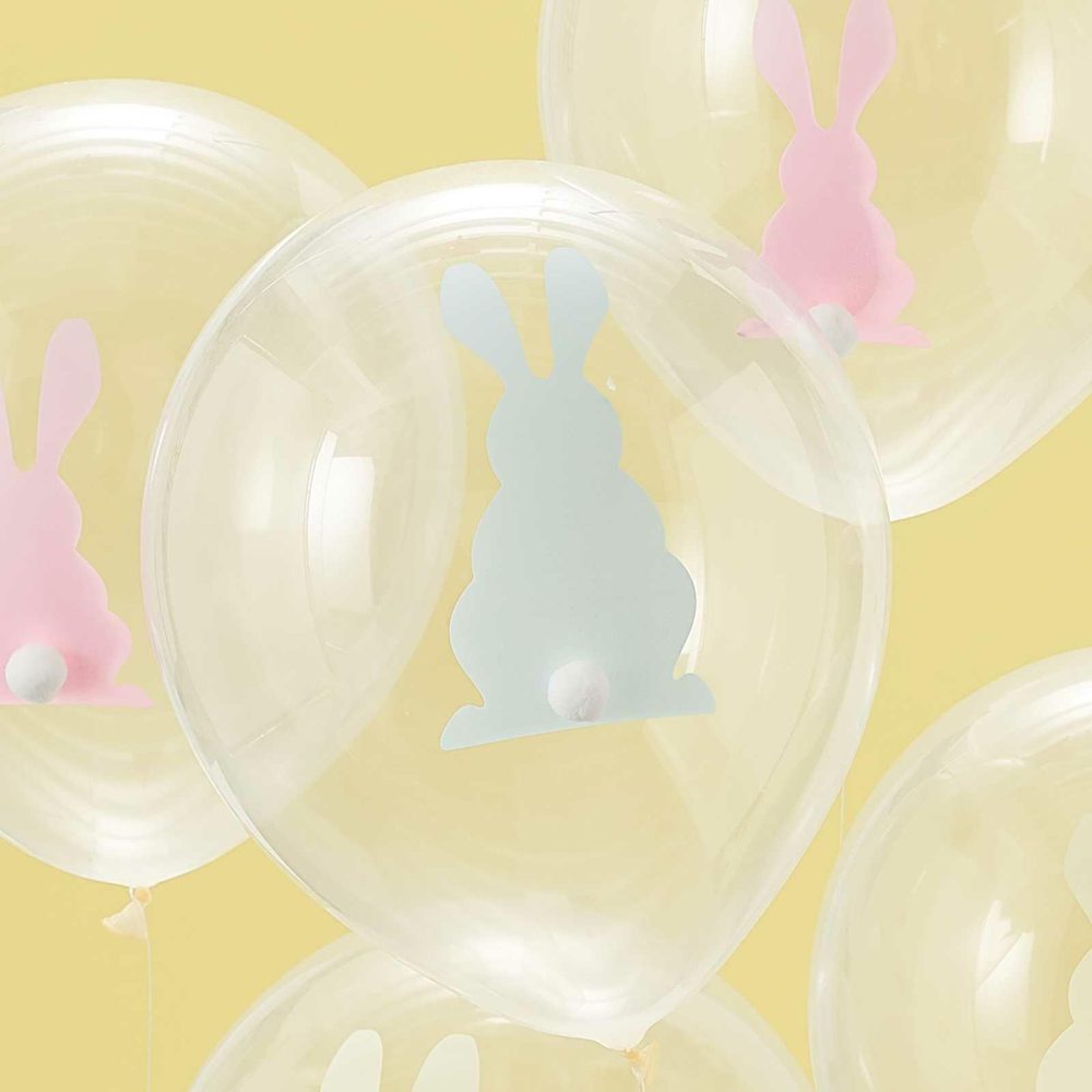 Helium Balloons |   Easter Bunny Balloons With Pom Poms Balloons Helium Balloons