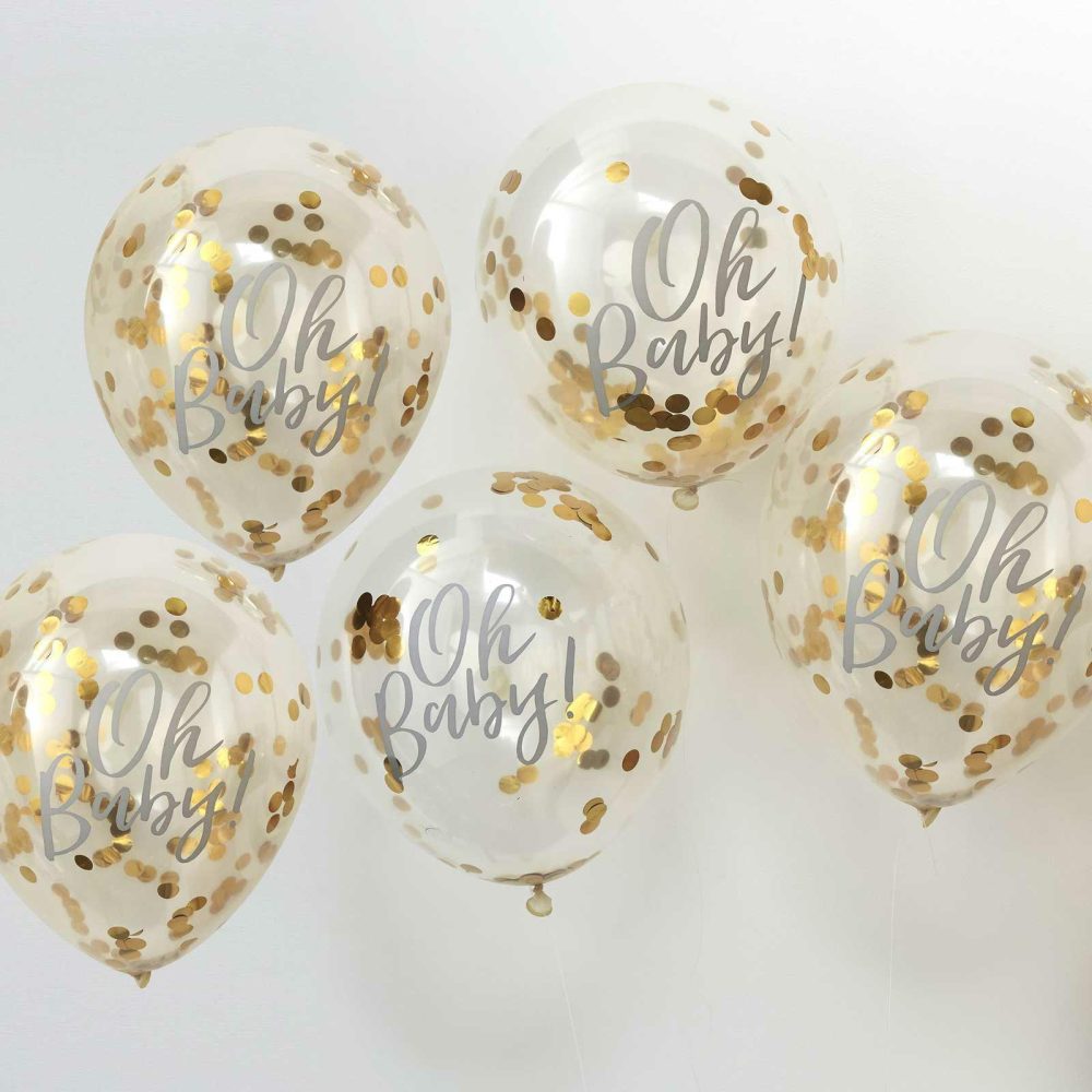 Helium Balloons |   Gold Confetti Oh Baby Shower Balloons Balloons Confetti Balloons