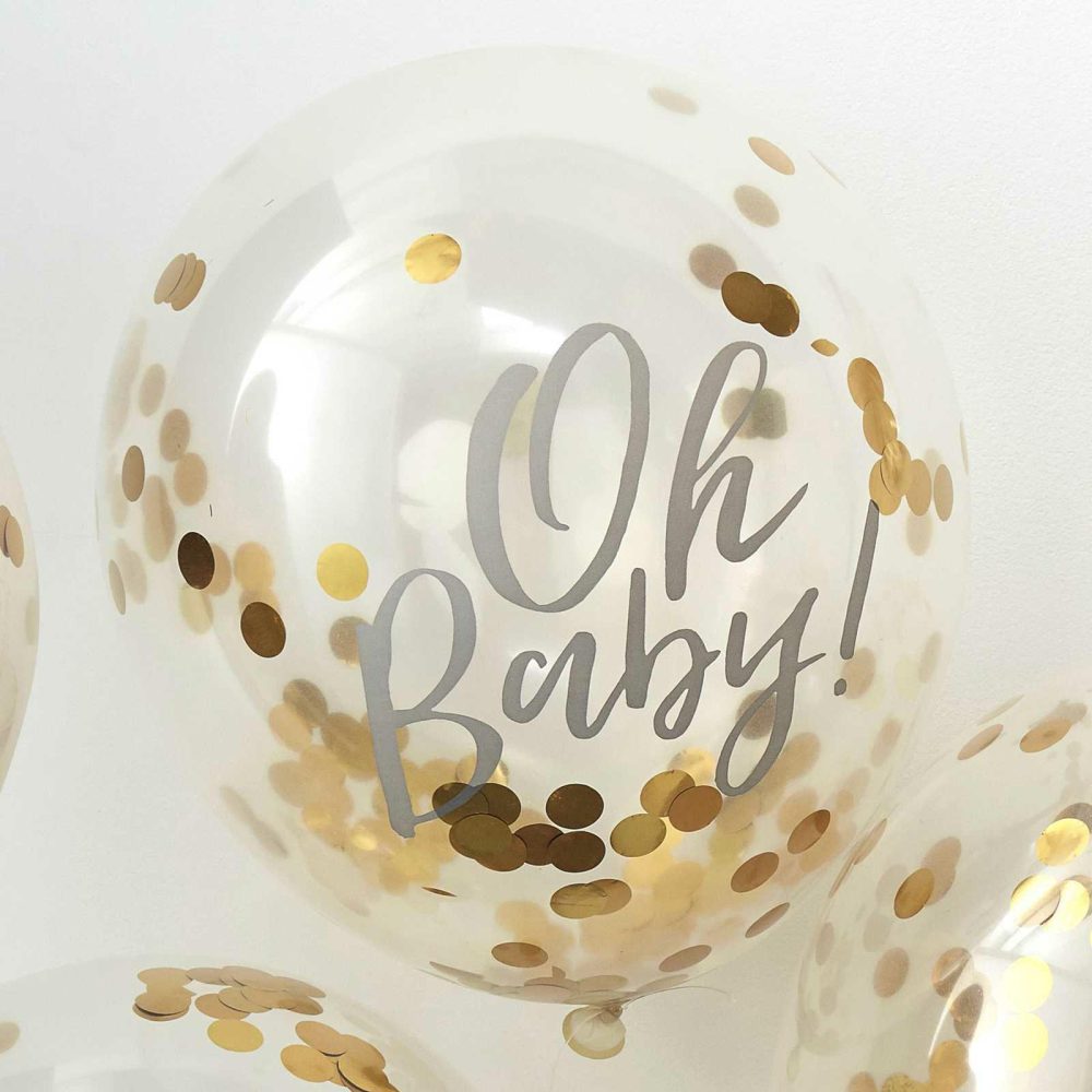 Helium Balloons |   Gold Confetti Oh Baby Shower Balloons Balloons Confetti Balloons