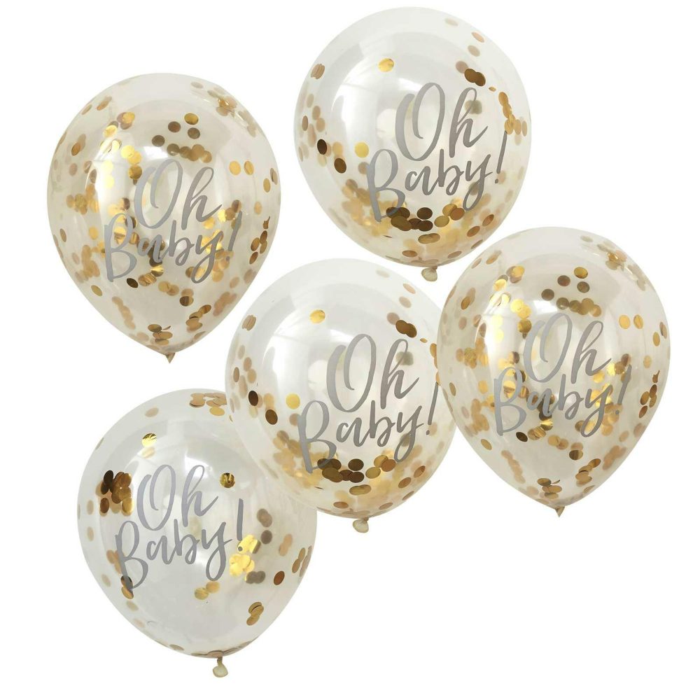 Helium Balloons |   Gold Confetti Oh Baby Shower Balloons Balloons Confetti Balloons