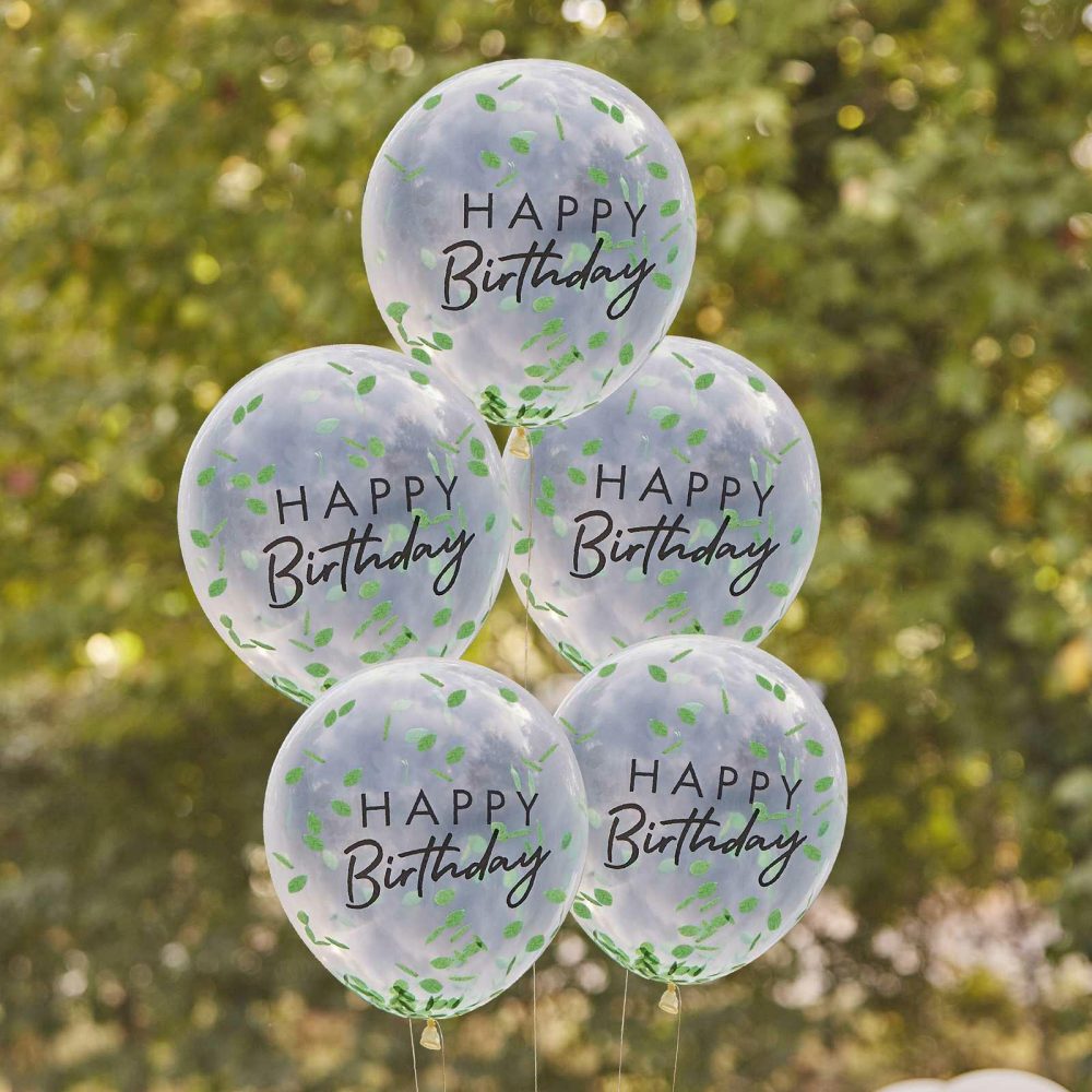 Helium Balloons |   Happy Birthday Leaf Confetti Balloons Balloons Clear Balloons