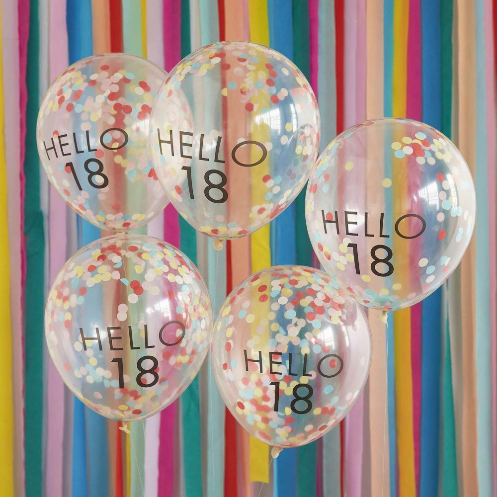 Helium Balloons |   Hello 18 Rainbow Confetti 18Th Birthday Balloons Balloons Helium Balloons