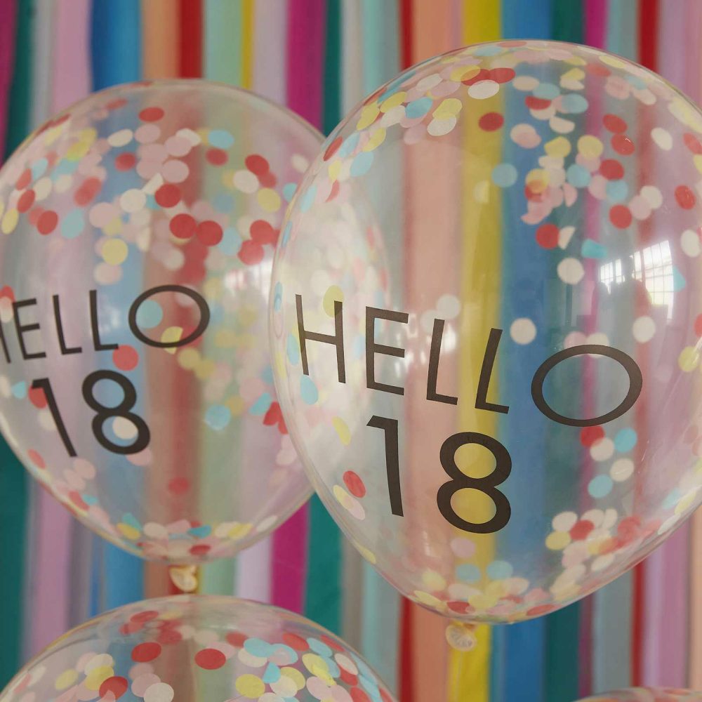 Helium Balloons |   Hello 18 Rainbow Confetti 18Th Birthday Balloons Balloons Helium Balloons