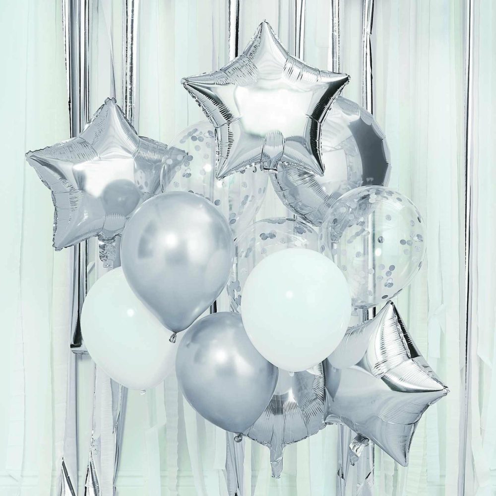 Helium Balloons |   Metallic Silver Balloons Bundle Balloons Foil Balloons