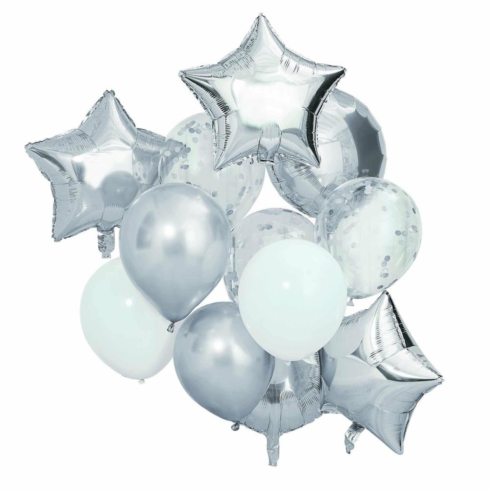 Helium Balloons |   Metallic Silver Balloons Bundle Balloons Foil Balloons