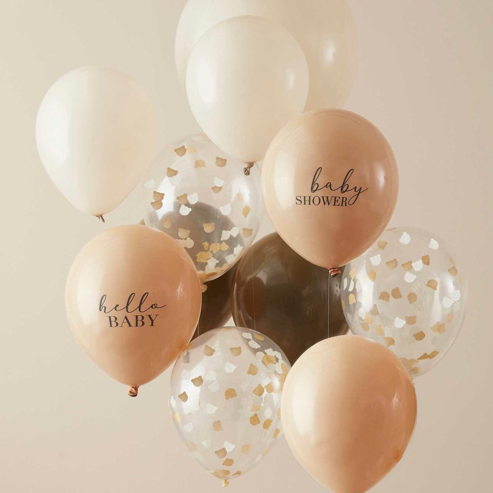 Helium Balloons |   Neutral Baby Shower Balloon Bundle Balloons Confetti Balloons