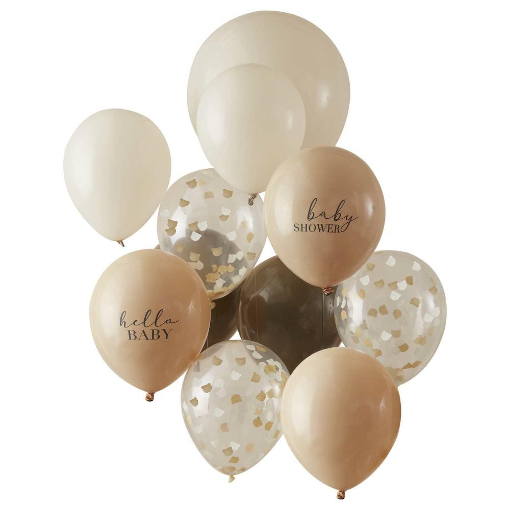 Helium Balloons |   Neutral Baby Shower Balloon Bundle Balloons Confetti Balloons