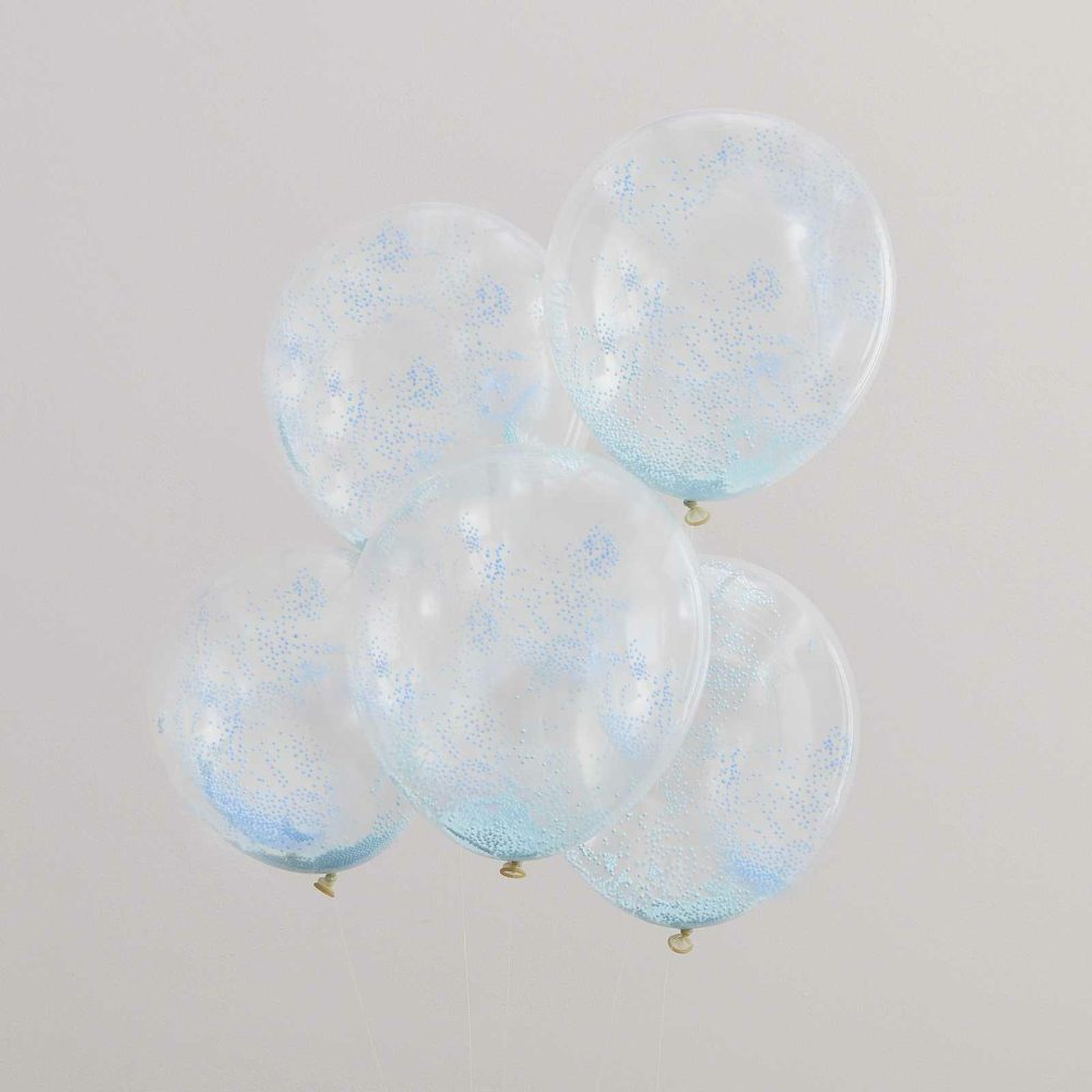 Helium Balloons |   Pastel Blue Bead Confetti Filled Balloons Balloons Clear Balloons