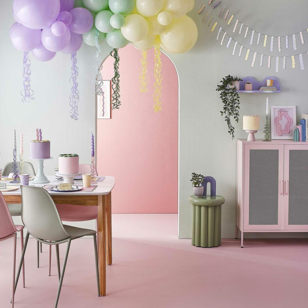 Helium Balloons |   Pastel Happy Birthday Balloon Bundle With Tissue Paper Tails Balloons Helium Balloons