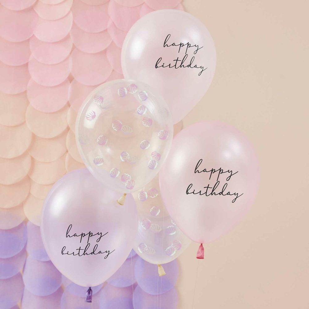 Helium Balloons |   Pearlised Pink & Shell Confetti Balloon Bundle Balloons Confetti Balloons