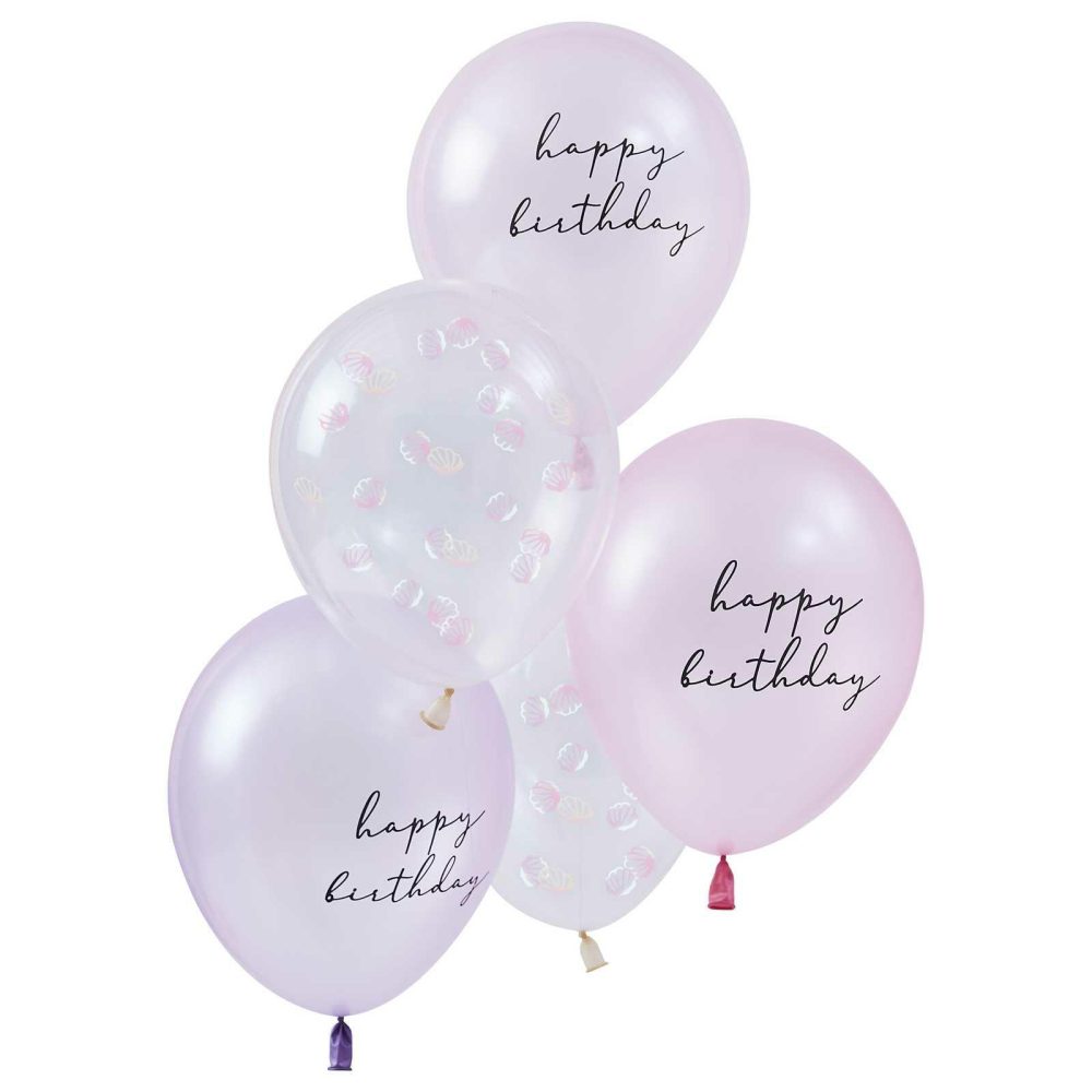 Helium Balloons |   Pearlised Pink & Shell Confetti Balloon Bundle Balloons Confetti Balloons