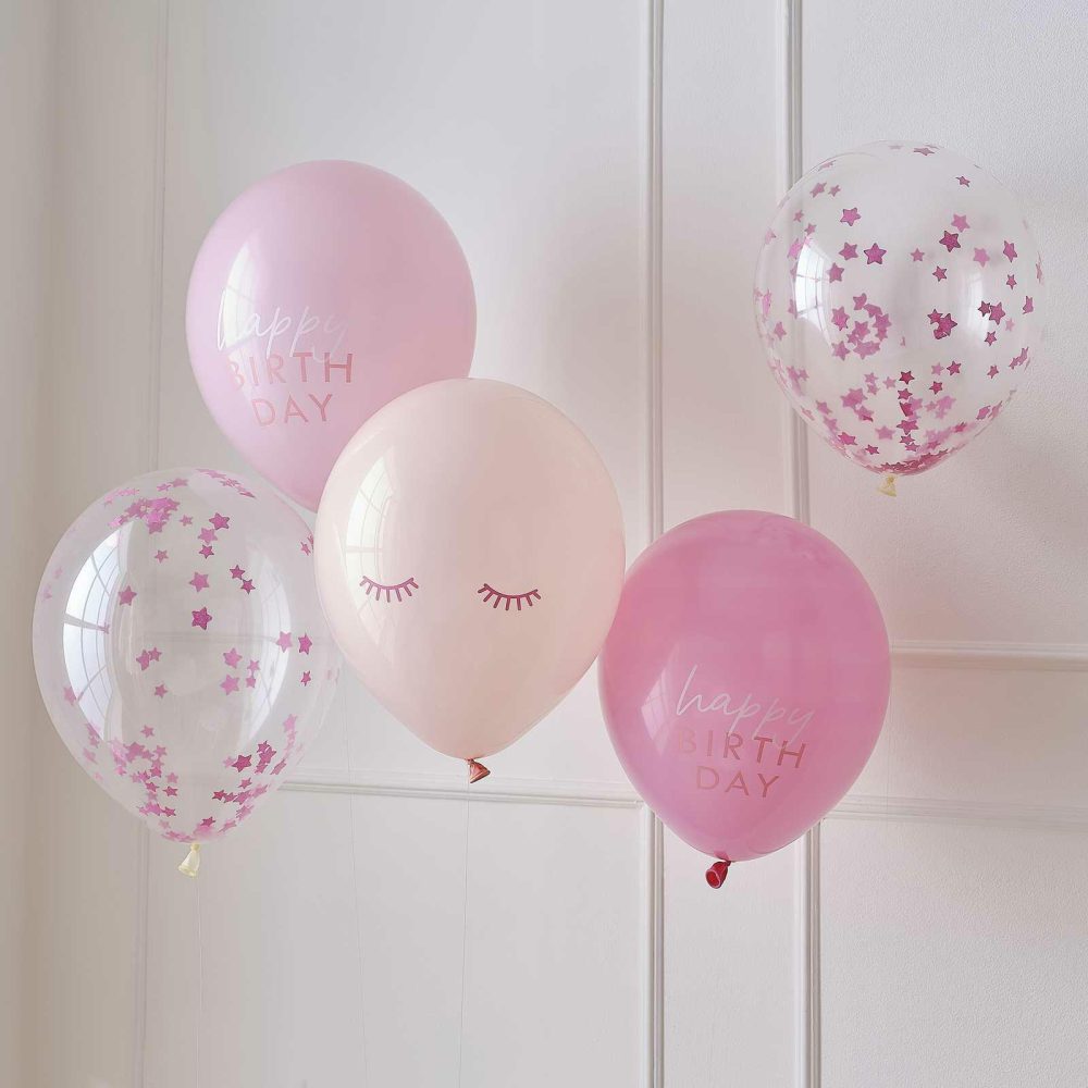 Helium Balloons |   Pink Confetti Happy Birthday Balloons Balloons Helium Balloons