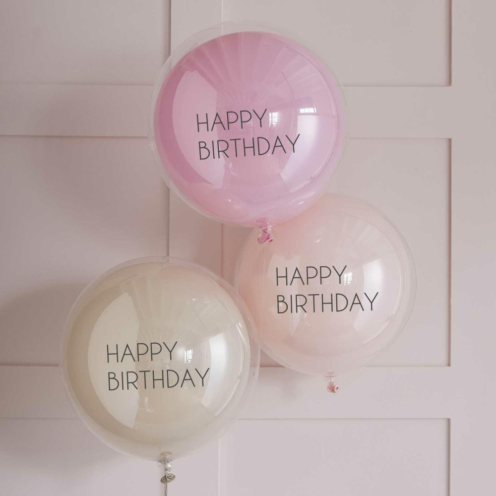 Helium Balloons |   Pink Double Layered Happy Birthday Balloon Bundle Balloons Helium Balloons