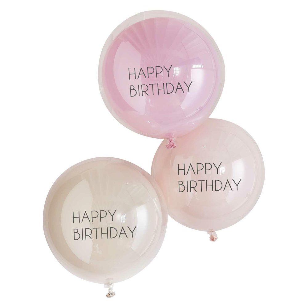 Helium Balloons |   Pink Double Layered Happy Birthday Balloon Bundle Balloons Helium Balloons