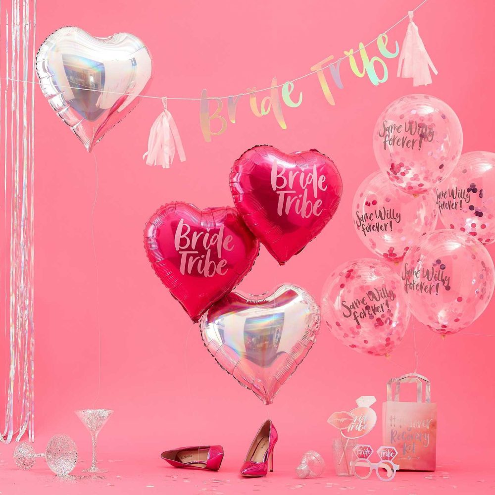 Helium Balloons |   Pink & Iridescent Bride Tribe Bachelorette Party Balloons Balloons Helium Balloons