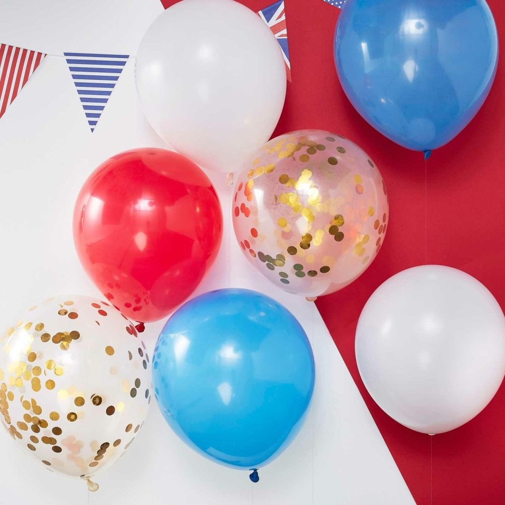 Helium Balloons |   Red White Blue & Gold Confetti Balloons – Party Like Royalty Balloons Confetti Balloons