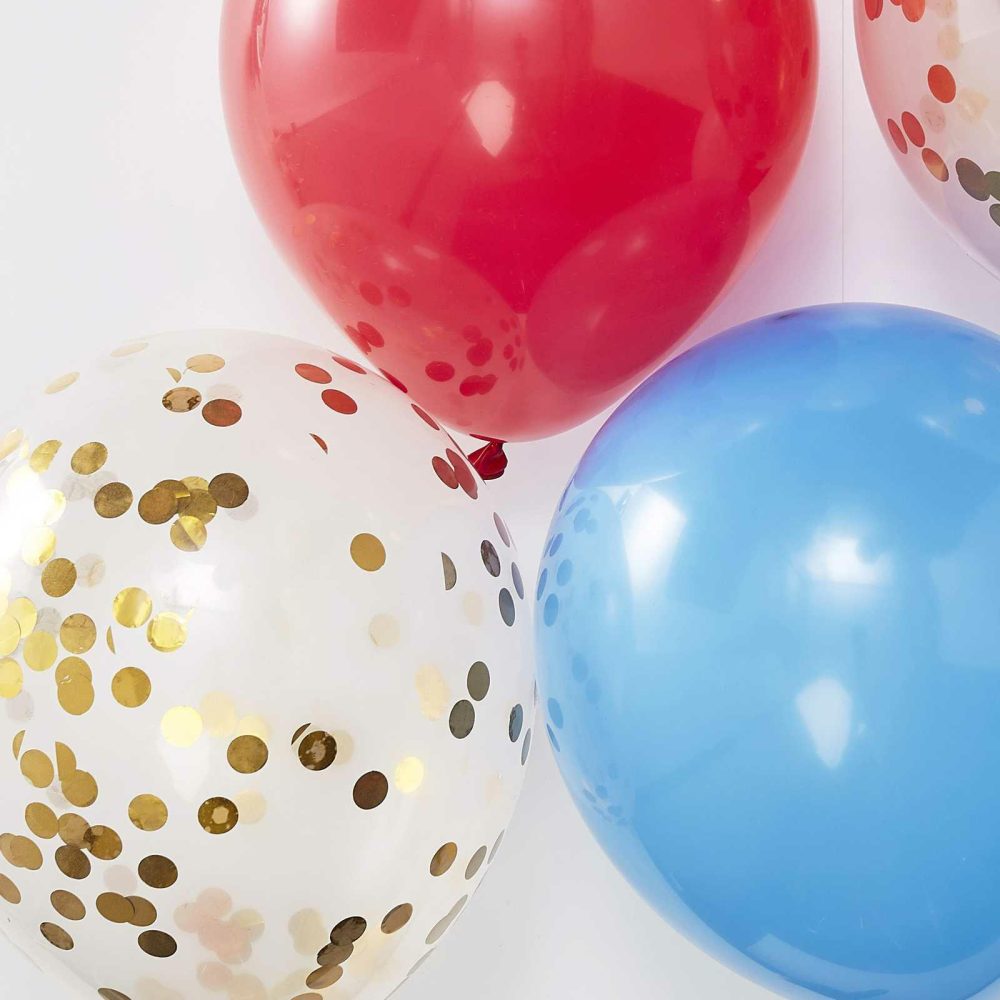 Helium Balloons |   Red White Blue & Gold Confetti Balloons – Party Like Royalty Balloons Confetti Balloons