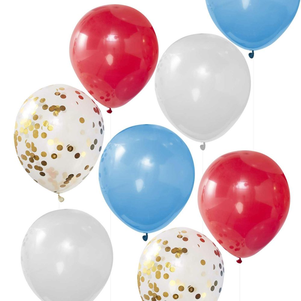 Helium Balloons |   Red White Blue & Gold Confetti Balloons – Party Like Royalty Balloons Confetti Balloons