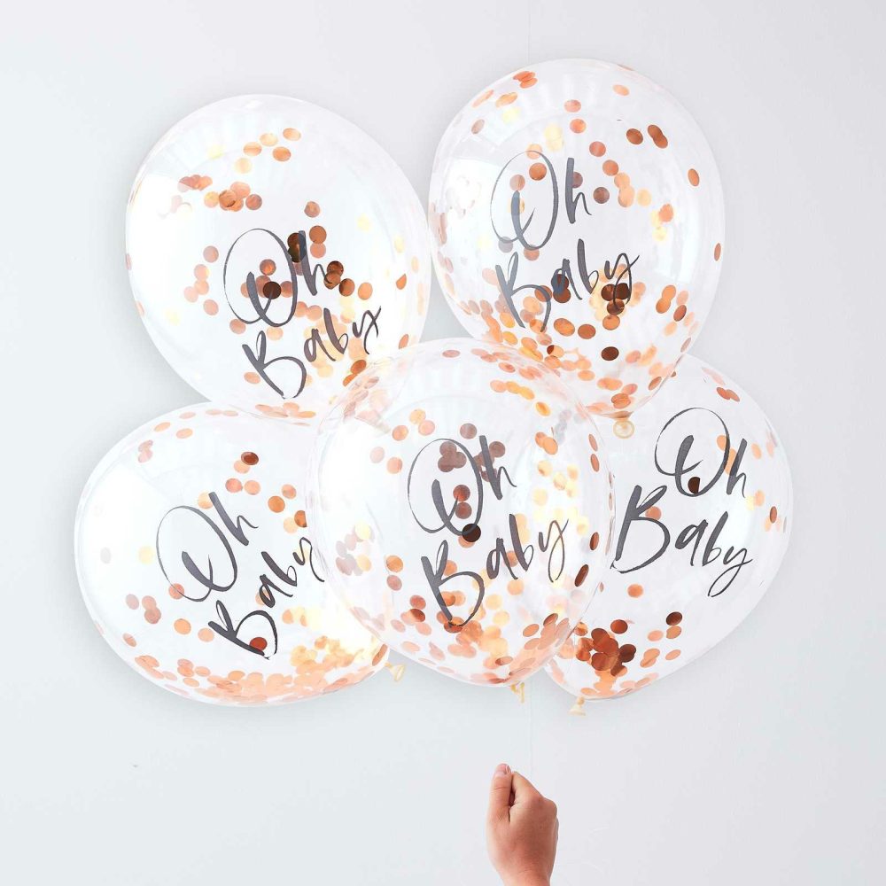 Helium Balloons |   Rose Gold Oh Baby! Shower Confetti Balloons Balloons Confetti Balloons