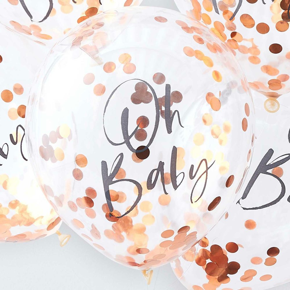 Helium Balloons |   Rose Gold Oh Baby! Shower Confetti Balloons Balloons Confetti Balloons