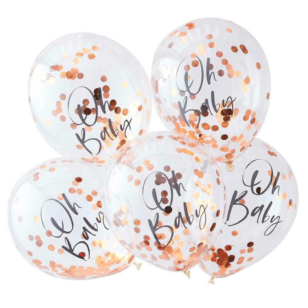 Helium Balloons |   Rose Gold Oh Baby! Shower Confetti Balloons Balloons Confetti Balloons