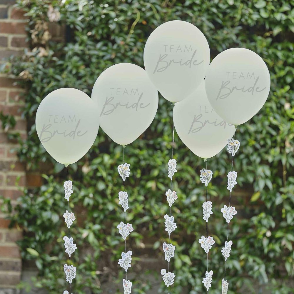 Helium Balloons |   Team Bride Hen Party Balloons With Floral Balloon Tails Balloons Helium Balloons