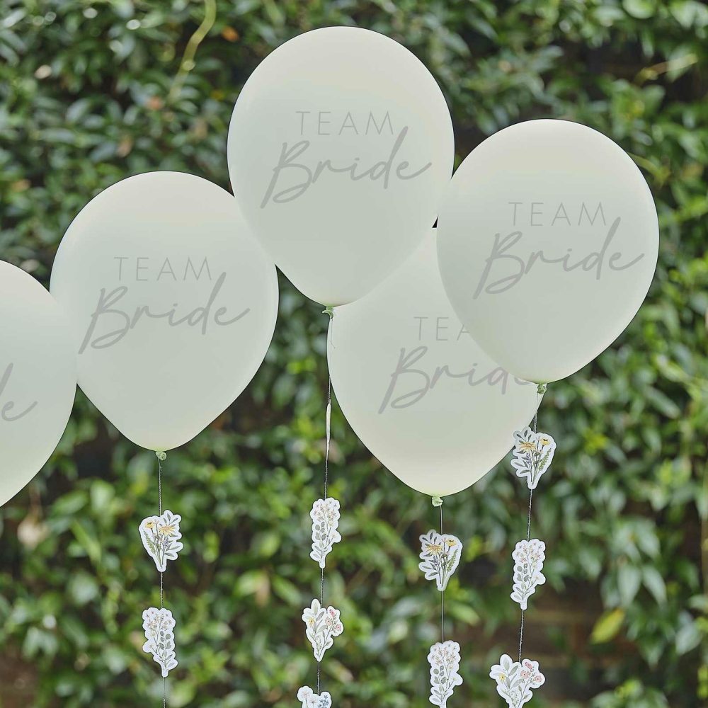 Helium Balloons |   Team Bride Hen Party Balloons With Floral Balloon Tails Balloons Helium Balloons