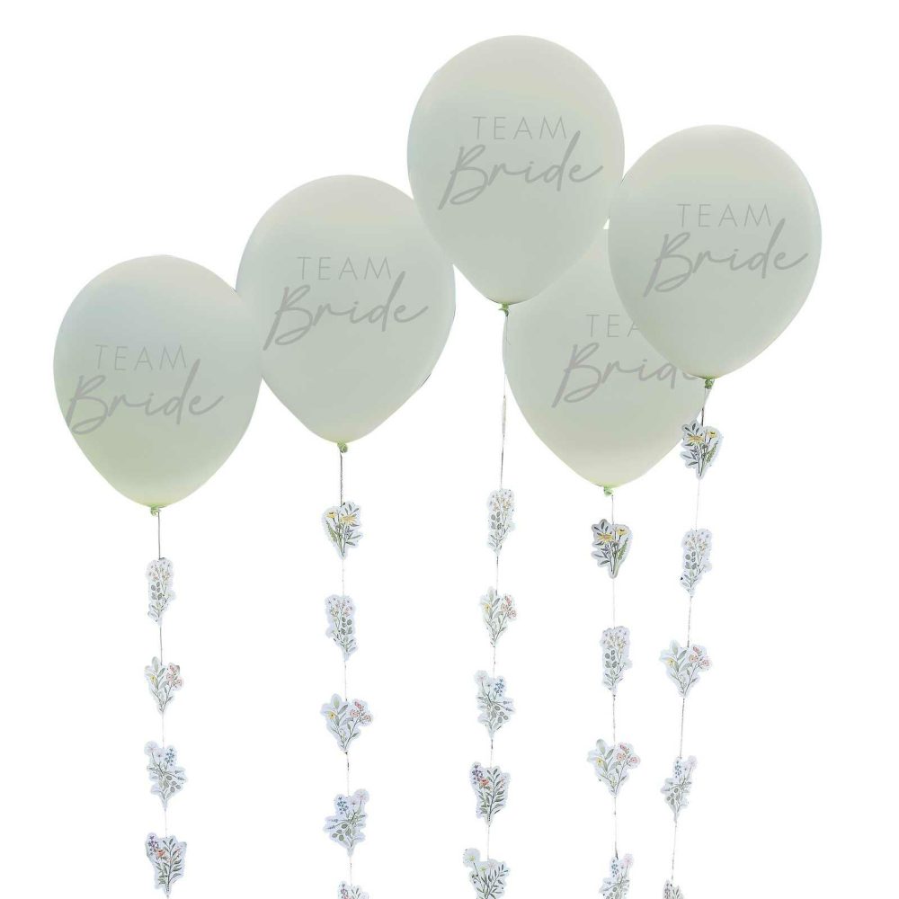 Helium Balloons |   Team Bride Hen Party Balloons With Floral Balloon Tails Balloons Helium Balloons