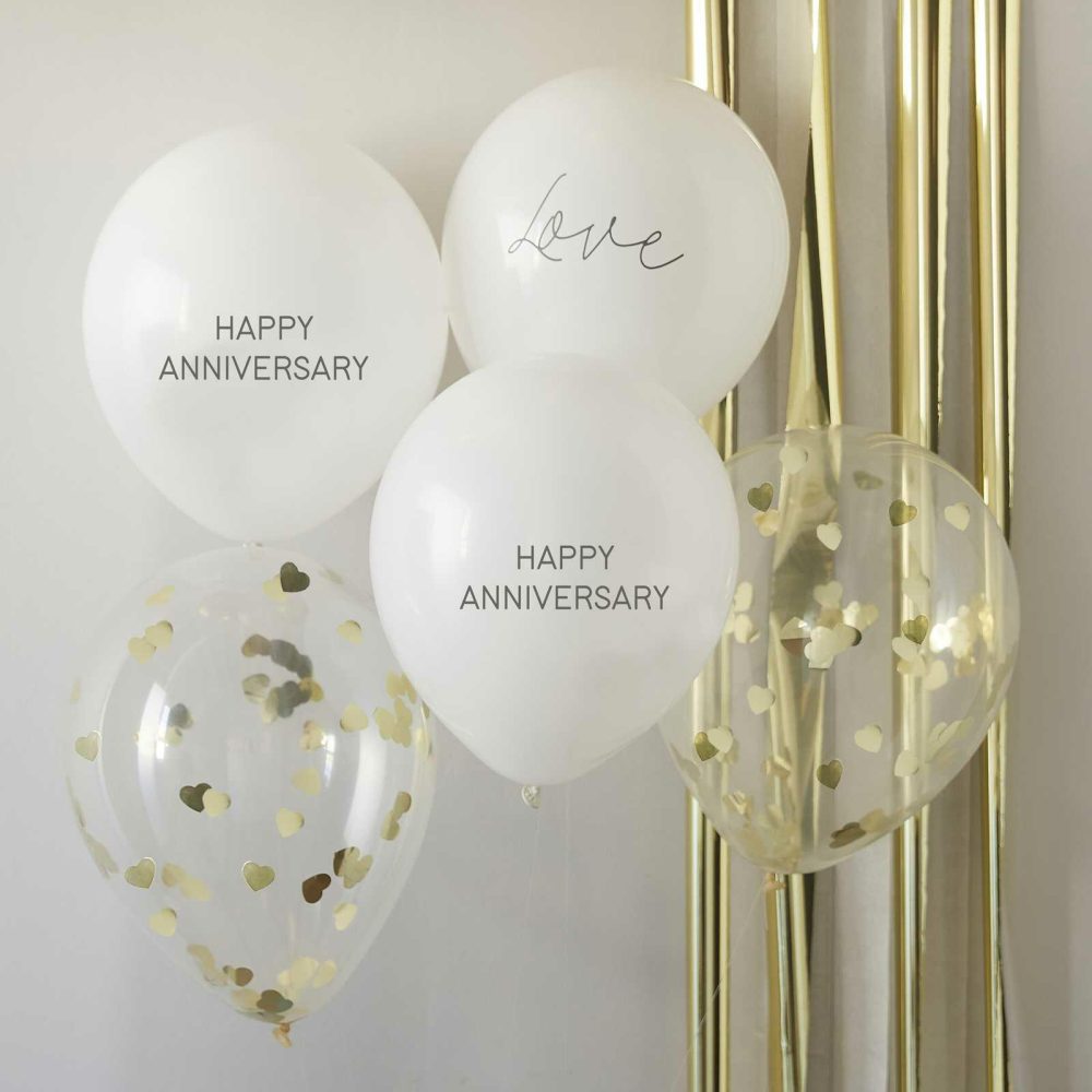 Helium Balloons |   White And Gold Confetti Happy Anniversary Balloons Balloons Helium Balloons