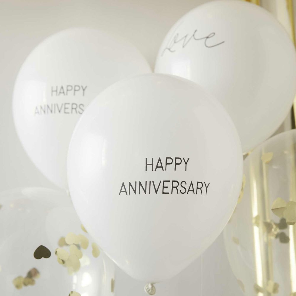 Helium Balloons |   White And Gold Confetti Happy Anniversary Balloons Balloons Helium Balloons