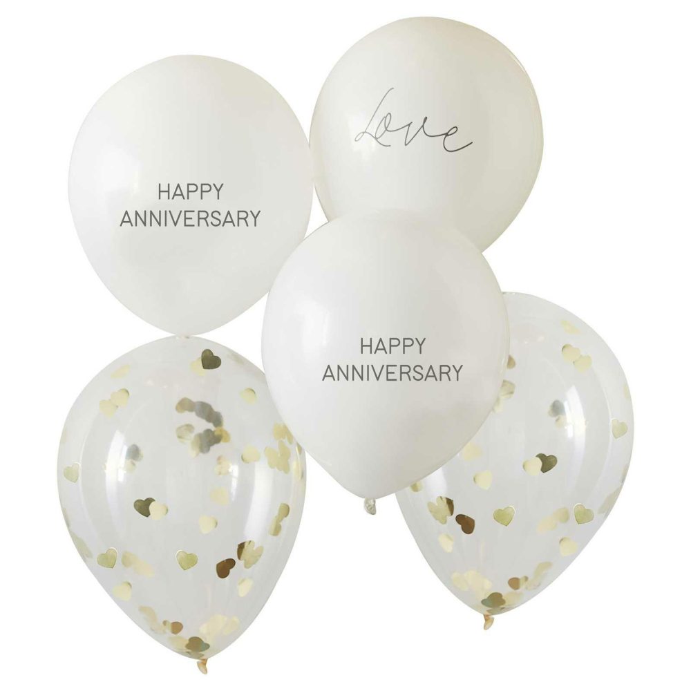 Helium Balloons |   White And Gold Confetti Happy Anniversary Balloons Balloons Helium Balloons