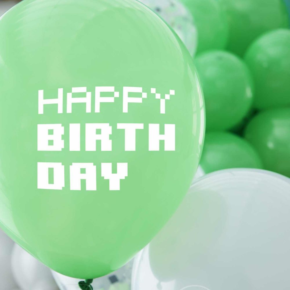 Latex Balloons |   Black, Green And Grey Controller Confetti Balloon Bundle Balloons Confetti Balloons