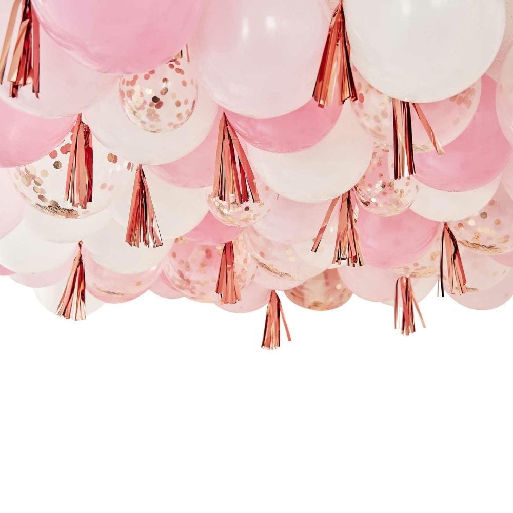 Latex Balloons |   Blush, White And Rose Gold Ceiling Balloons With Tassels Balloons Latex Balloons