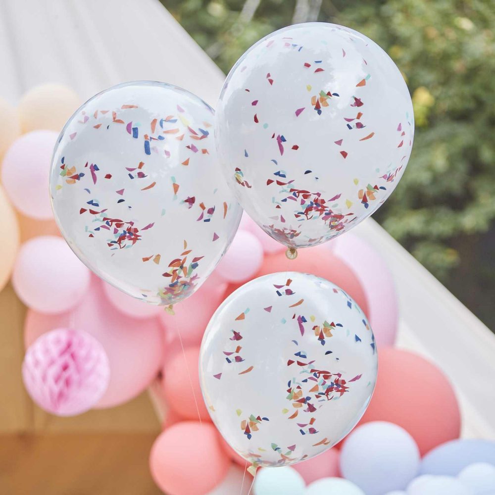 Latex Balloons |   Double Layered White And Rainbow Confetti Balloon Bundle Balloons Confetti Balloons