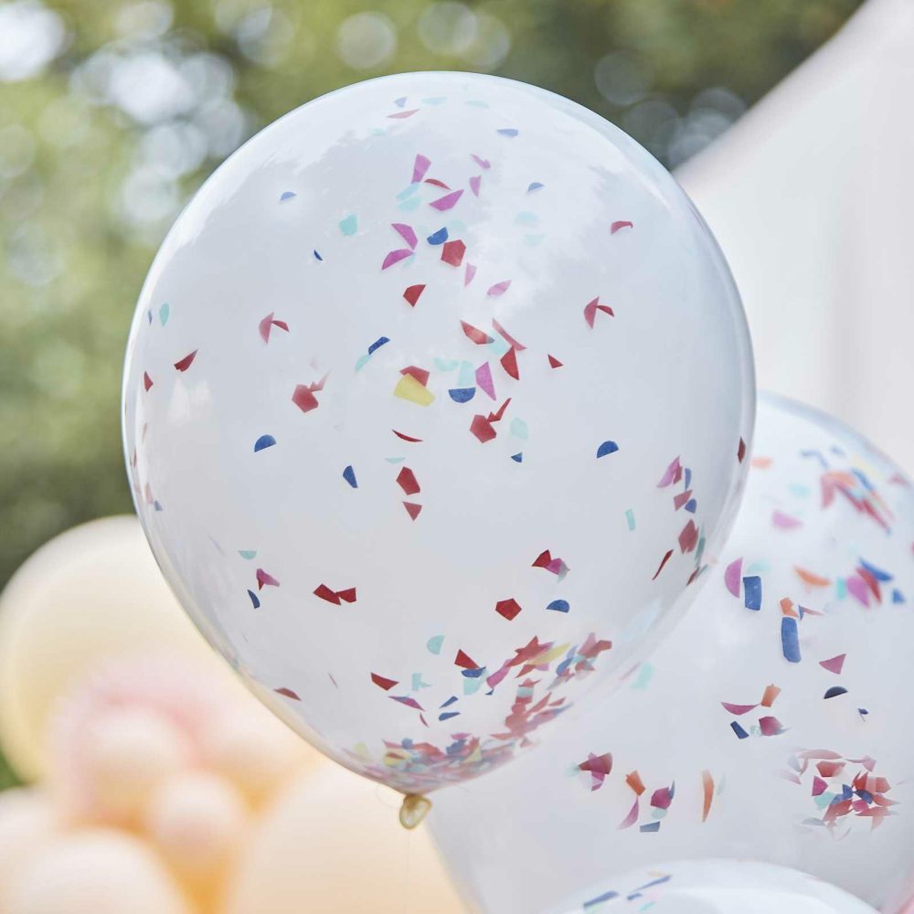 Latex Balloons |   Double Layered White And Rainbow Confetti Balloon Bundle Balloons Confetti Balloons