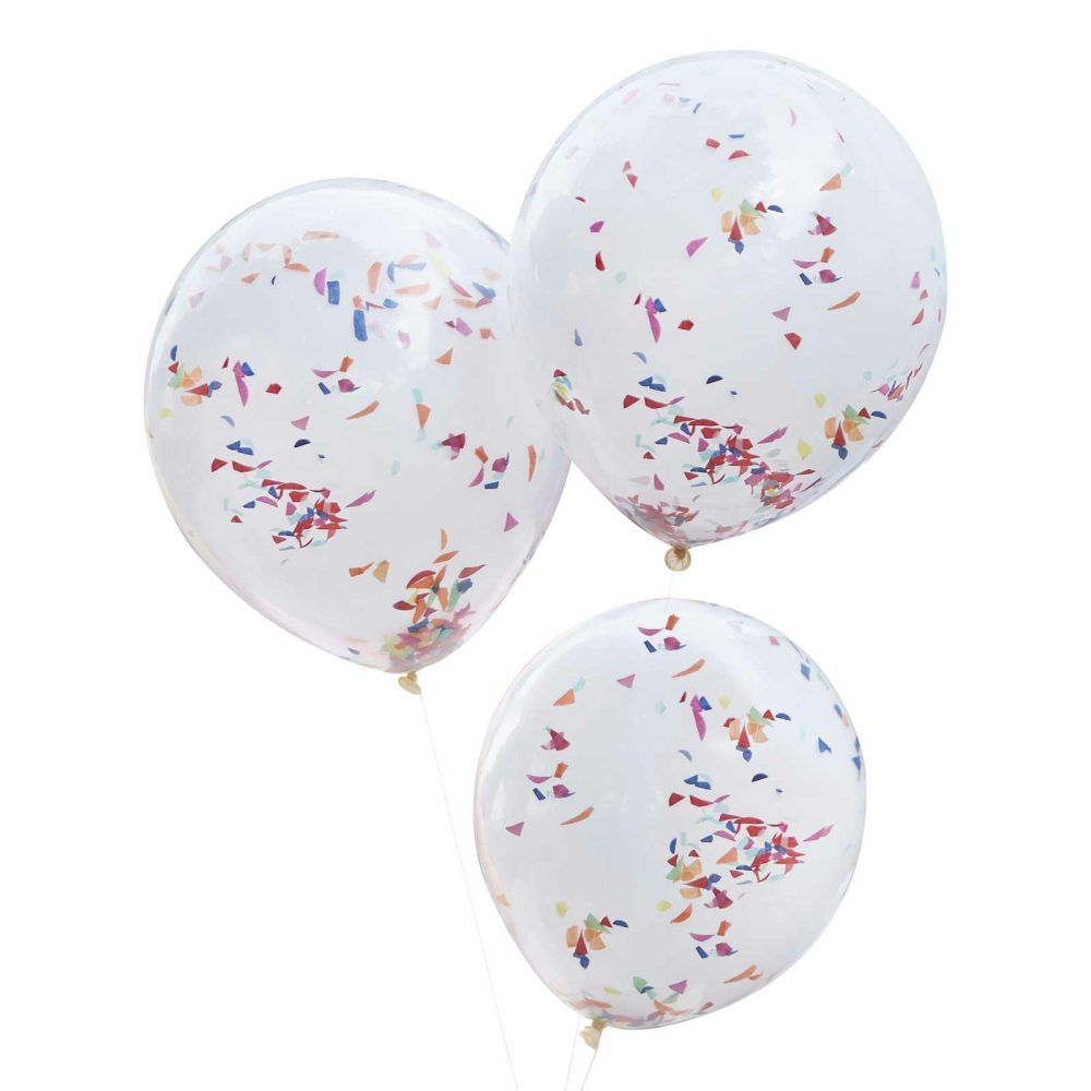 Latex Balloons |   Double Layered White And Rainbow Confetti Balloon Bundle Balloons Confetti Balloons