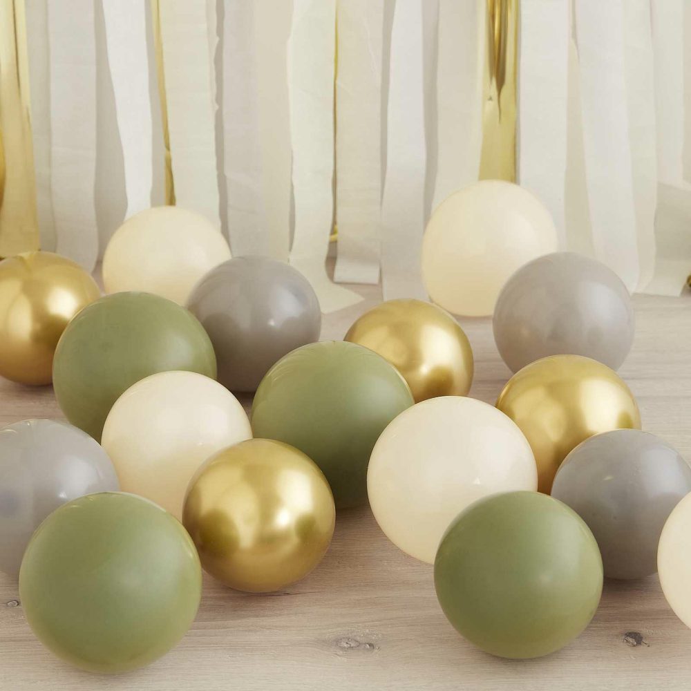 Latex Balloons |   Gold Chrome, Olive Green, Grey & Nude Balloon Mosaic Balloon Pack Balloon Packs Balloon Packs