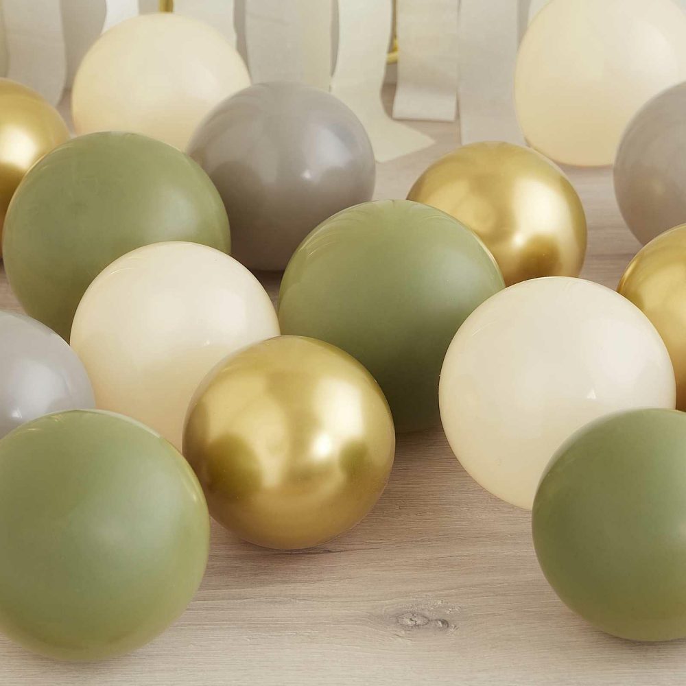 Latex Balloons |   Gold Chrome, Olive Green, Grey & Nude Balloon Mosaic Balloon Pack Balloon Packs Balloon Packs