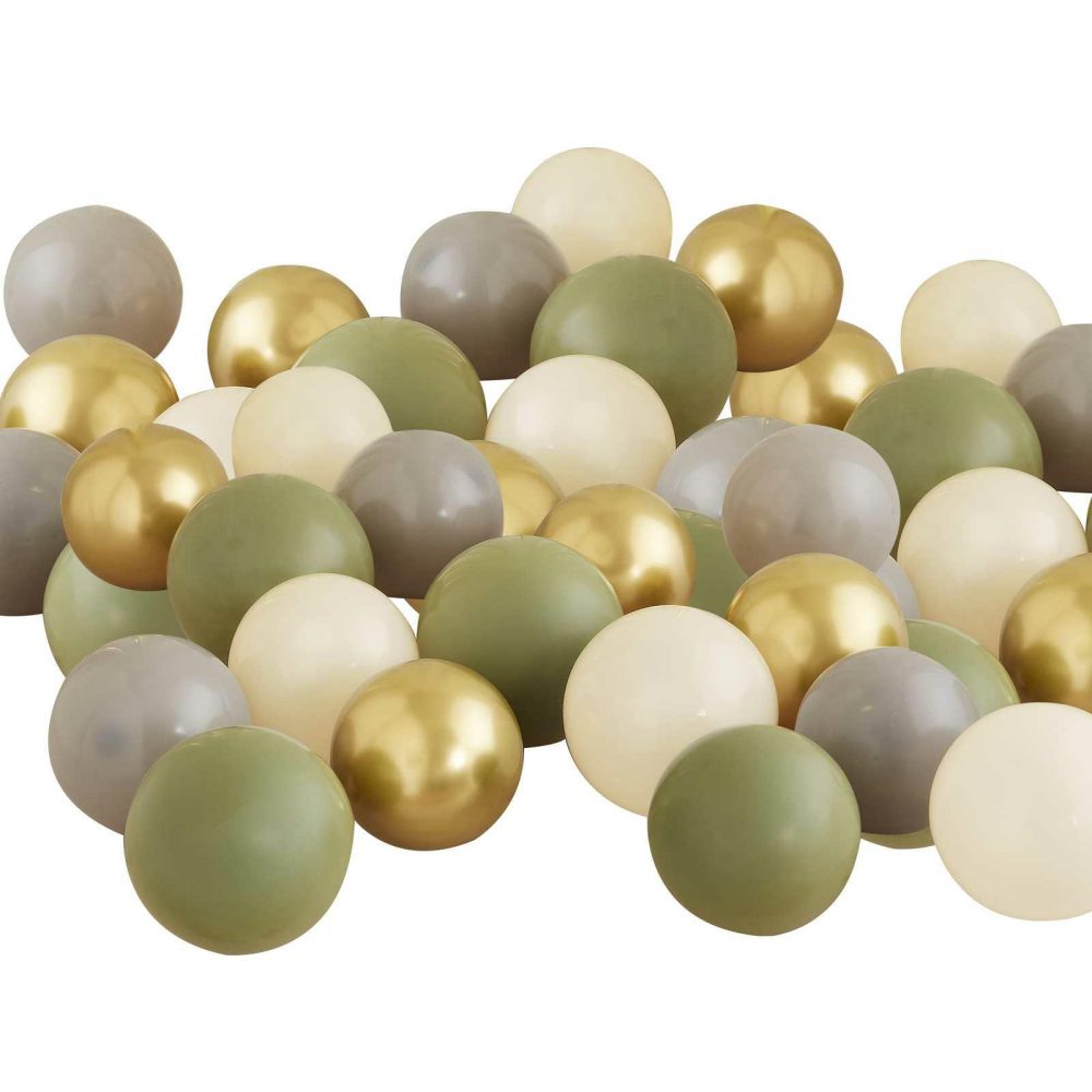 Latex Balloons |   Gold Chrome, Olive Green, Grey & Nude Balloon Mosaic Balloon Pack Balloon Packs Balloon Packs