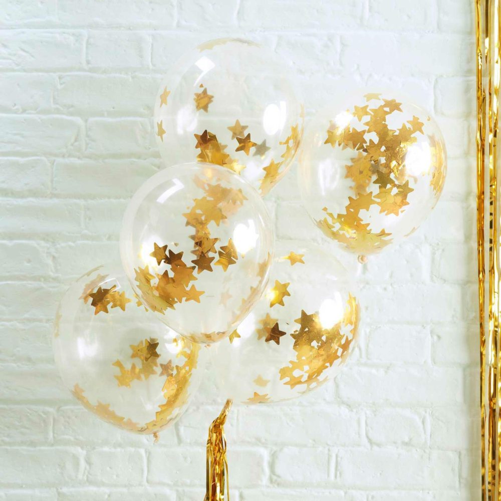 Latex Balloons |   Gold Star Confetti Balloons Balloons Clear Balloons